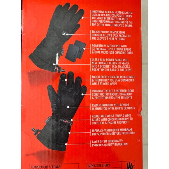 Action Heat 5 Volt Rechargeable Size Medium Men’s Premium Heated Gloves NWB $199 - Picture 5 of 14